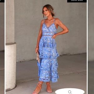 COPY - VICI CROCHET FLORAL MIDI DRESS - DUSTY BLUE